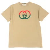  【DOKODEMO】GUCCI 771758 男士圓領短袖T卹，ブラウン，義大利製造，正品，100%純棉，GG標誌印花，成色極佳
