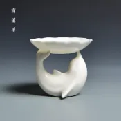協貿國際日用品生活7館 海豚白玉瓷茶濾 金瓷茶漏 茶托 瓷濾茶器 白瓷過濾茶渣茶道配件