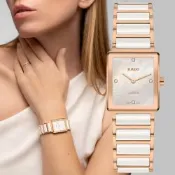 Rado 雷達表 Integral 精密陶瓷 鑲鑽珍珠母貝 玫瑰金 方形石英女錶 R05 R20251902