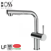 領券再享9折《BOSS》222012 無鉛LF認證 304不鏽鋼 廚房伸縮龍頭 亮鉻色 雙出水噴頭 賽道陶瓷閥芯