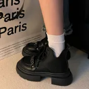 短靴 馬丁靴 中筒靴 短靴女 真皮短靴 厚底短靴 厚底增高機車馬丁靴子女2025秋冬新款休閒短筒設計感短靴粗跟短靴