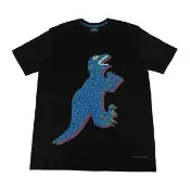 【Paul Smith】PAUL SMITH DINO 簽字LOGO藍綠斑紋恐龍印花純棉短袖T恤(男款/黑x多色)