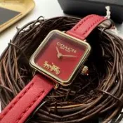 COACH 蔻馳女錶 34mm 金色方形精鋼錶殼 紅色簡約, 中二針顯示錶面款 CH00276