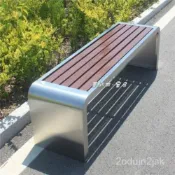 含運 含稅 戶外不銹鋼長椅 廣場休閒椅 室外防腐塑木公園休閒椅不銹鋼長椅加厚戶外公園椅 長椅子 公共座椅 長條凳 庭院凳
