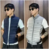 美國百分百【全新真品】Armani Exchange 羽絨背心 立領 男款 AX 背心外套 深藍/灰色 CG43