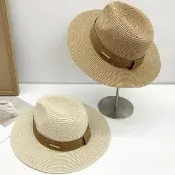 【巴黎精品】渡假草帽高級法式遮陽帽名媛防曬帽禮帽草編帽子(歐美休閒金屬標女帽子2色n1kl64)