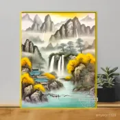 數字油畫搬運工🎨 數字油畫 客製化 高山流水瀑布山川萬裏江山圖手工diy數字00 可開發票