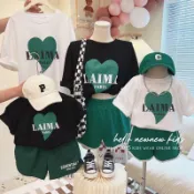 果果🎀親子裝夏裝男女童愛心短袖T恤母女母子全家裝一家四口