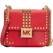 【Michael Kors】SONIA紅色皮革鉚釘鍊條迷你款肩背斜背小方包