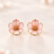 Pinkoi 代購 - 單朵波斯菊耳針｜淡粉色七寶燒花朵珠寶