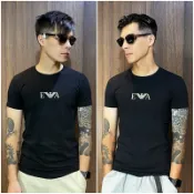 美國百分百【全新真品】Emporio Armani 短袖 彈性 合身 T恤 EA 上衣 圓領 logo 黑色 AH65