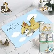 【巴芙洛】日本貓福珊迪軟式珪藻土吸水地墊40x60cm2入+1入隨機限定版(授權彩印/鯊魚貓/浴室踏墊)