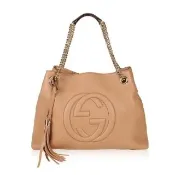 【GUCCI 古馳】536196 SOHO雙G LOGO 流蘇雙鍊手提/肩背兩用包(膚色)