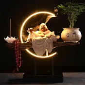 滿屋妍選 新品上市!!熱門爆品！！一整套陶瓷高檔玄關禪意擺件彌勒佛擺件倒流香熏爐藝術擺件高級