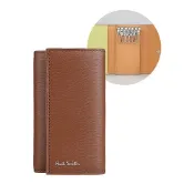 【HOTAI購】【PAUL SMITH】銀色簽字LOGO牛皮撞色6鉤釦鑰匙包(棕褐x明黃x淺橘)