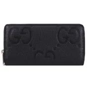 GUCCI Jumbo GG 經典壓紋粒面皮革ㄇ字拉鍊長夾(黑)