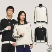 (店+)【adidas 愛迪達】［Siou's］Originals 黑色/奶油白 男女款 情侶款 立領華夫格 基本款外套-JW0109/JW0110