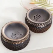 帶蓋茶渣缸 復古水缸 水桶功夫陶瓷茶道家用粗陶配件 水盂茶具建水 錘紋茶洗鎏金荷花