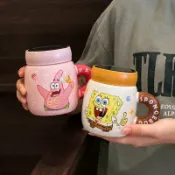 喜挖2店 馬克杯鏡面蓋新款卡通可愛杯子伴手禮情侶陶瓷水杯辦公室海綿寶寶