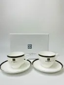 古瓷堂日本回流瓷器 GIVENCHY 紀梵希 小圓杯 骨瓷描金雙杯碟 輕盈透亮 典雅金邊 下午茶 生日禮物 居家擺飾 收藏品
