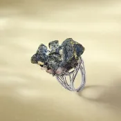 紅水晶共生黃銅礦活口戒指 隨形原石標本晶簇晶柱手工指環 S925銀