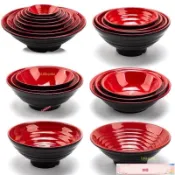 【品質優選】密胺黑紅日式牛肉拉麵碗 麻辣燙大碗 塑料仿瓷螺螄粉米綫麵條湯粉碗