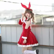 (店+)聖誕兔女郎裝 WULA烏拉 聖誕女僕裝 紅色女僕 大尺碼聖誕裙 聖誕女裝 聖誕裙子 大尺碼聖誕女僕裝