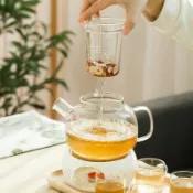 全球選品1館 生活百貨 煮茶爐蠟燭溫茶爐加熱底座家用花茶壺玻璃耐高溫加厚花茶杯套裝