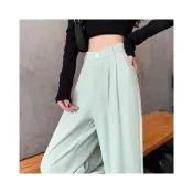 (店+)薄荷綠2026春夏季闊腿褲女高腰西裝褲百搭顯瘦拖地直筒褲窄版褲子 M-C  全店免運免稅