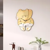 【匠俱】壁掛鐘 卡通貓咪裝飾鐘 黃貓造型牆面時鐘 創意搖擺鐘表 客廳家用掛鐘 靜音掛墻鐘 療愈系居家壁掛鐘