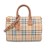 BURBERRY 巴寶莉 經典格紋皮革中型手提/斜背包(石楠木棕色)