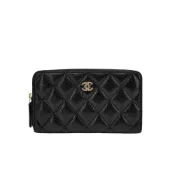 Chanel 展示品 金雙C Logo菱格粒紋牛皮拉鍊中夾(AP0226-黑)