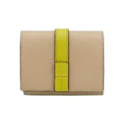 二手品 Loewe 羅威 牛皮拚色雙面釦式短夾(米/黃)