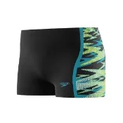 【SPEEDO】男孩 運動四角泳褲 Hyperboom Splice 黑/深綠
