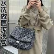 LEEHER 包包女 菱格包包 大包包 流浪包包 斜背包 韓國包包 鏈條包包 腋下包包 小香風包包 肩背包 洗水牛仔布包包 女 295