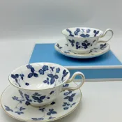 日本 进口 瓷器 WEDGWOOD 靛蓝 野草莓 咖啡杯 家用 送礼 两套 带盒 新款