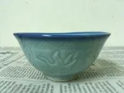WH27507【四十八號老倉庫】全新 早期 台灣 藍釉 扇花竹鳥紋 古早碗 飯碗 碗粿碗 11.5cm 完整 1碗價