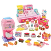 【Hi-toys】粉紅兔聲光音樂超巿收銀機+可注水咖啡機套裝組/家家酒遊戲(附粉紅兔公仔)