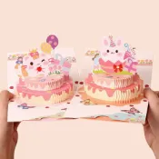 良梧【現貨速發】立體3d卡通可愛兔子生日蛋糕賀卡 節日祝福賀卡 同學生日禮物 兔子生日卡片 立體生日卡片