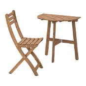 【IKEA 宜家家居】ASKHOLMEN 戶外餐桌椅組，深棕色，70x44 公分