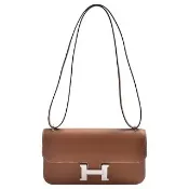 【Hermes 愛馬仕】經典Constance Elan系列牛皮銀H釦肩背/斜背包(金棕色)