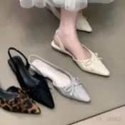 【GL SHOES】包頭涼鞋 懶人半拖鞋 小香風瑪麗珍鞋尖頭折皺蝴蝶結平底百搭仙女風時裝涼鞋2026夏新款