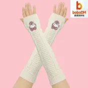 波波折扣社 【Kitty刺繡】保暖手套 半指手套 袖套 卡通手套 可愛手套 少女手套 刺繡布貼 加絨加厚 冬季保暖 可愛少女風
