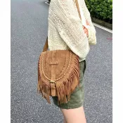 喜挖2店 2026新款手工仿麂皮流蘇包女復古馬鞍包時尚潮流單肩小包斜後背包