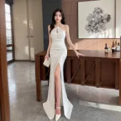 優先發貨 緊身洋裝宴會洋裝韓版洋裝長洋裝伴娘禮服敬酒服緊身洋裝美背優雅魚尾裙