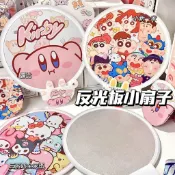 夏季新品✨卡通自拍反光闆可折疊便攜式手搖團扇夏天可愛隨身攜帶折疊小扇子