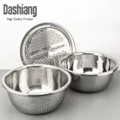 Dashiang 不鏽鋼刨絲三件組 28cm 4L 多功能濾水盆 刨絲+瀝水+不鏽鋼盆 【139百貨】