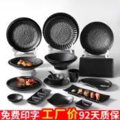 【現貨】【美耐皿】【批發價】密胺餐具 黑色仿瓷盤子 西餐牛排烤肉燒烤火鍋店配菜專用盤 商用擺盤
