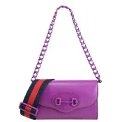 GUCCI 1955 Horsebit 馬銜釦造型雙背帶肩斜兩用包(紫)