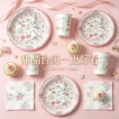 【加厚 不易軟】粉色復古玫瑰紙盤一次性生日下午茶野餐盤園團建聚餐燒烤盤餐盤 一次性餐盤 野餐餐盤 派對餐盤